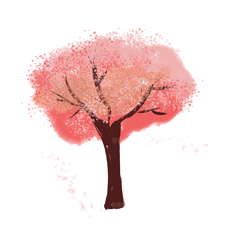 浪漫樱花树桃花插图背景PNG免抠素材