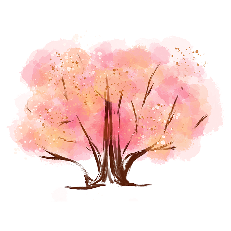 浪漫樱花树桃花插图背景PNG免抠素材