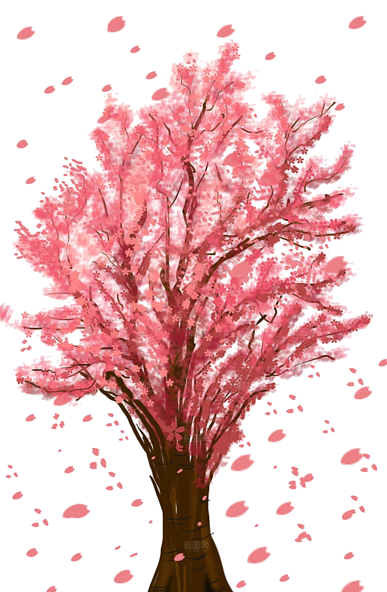 浪漫樱花树桃花插图背景PNG免抠