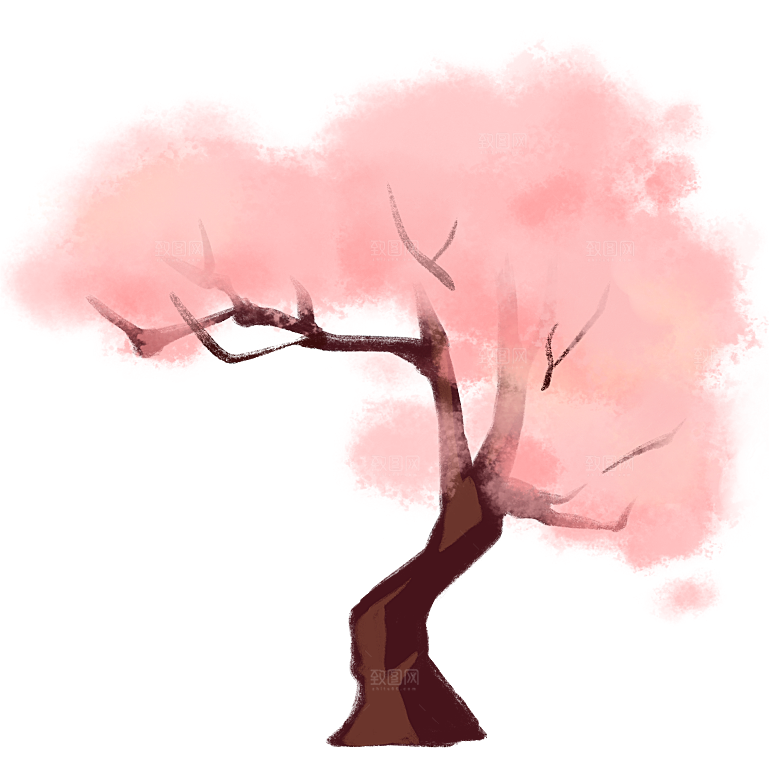浪漫樱花树桃花插图背景PNG免抠素材