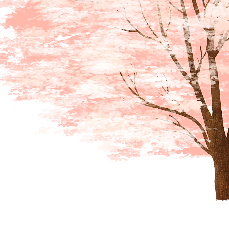 浪漫樱花树桃花插图背景PNG免抠