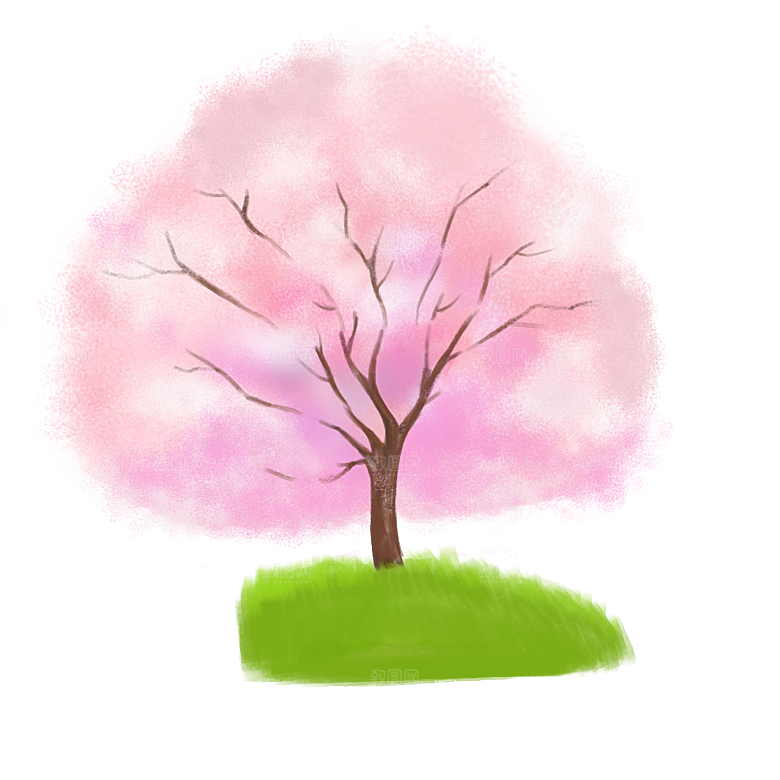 浪漫樱花树桃花插图背景PNG免抠