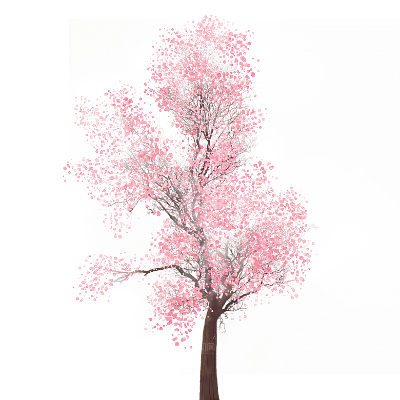 浪漫樱花树桃花插图背景PNG免抠