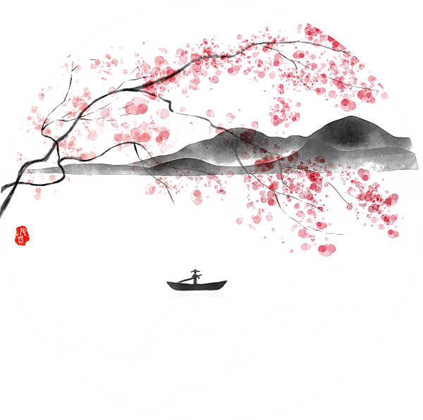 浪漫樱花树桃花插图背景PNG免抠
