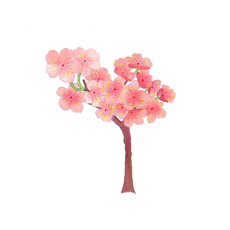 浪漫樱花树桃花插图背景PNG免抠