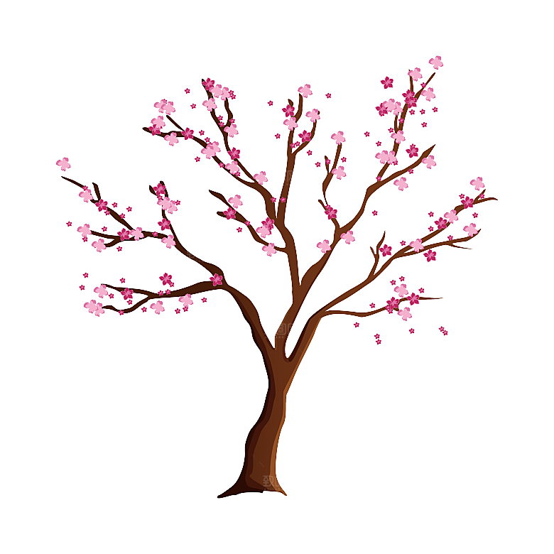 浪漫樱花树桃花插图背景PNG免抠
