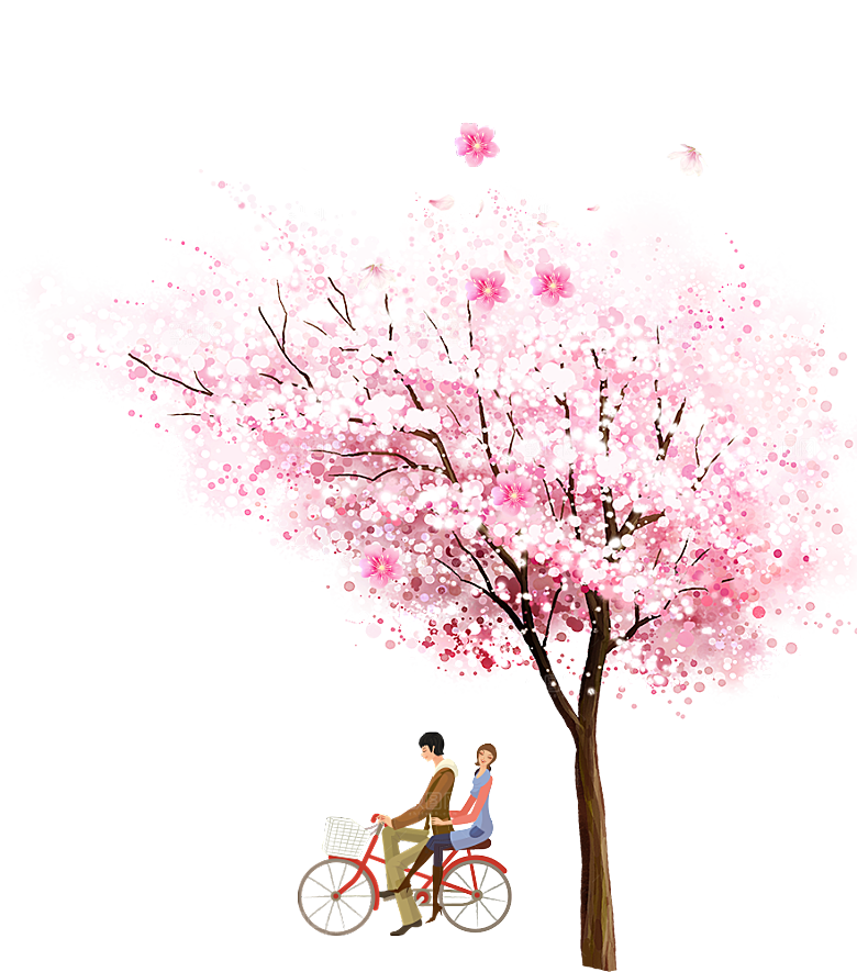 浪漫樱花树桃花插图背景PNG免抠