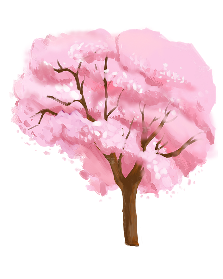 浪漫樱花树桃花插图背景PNG免抠素材