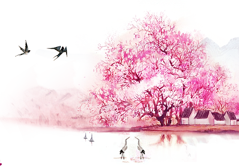 浪漫樱花树桃花插图背景PNG免抠素材