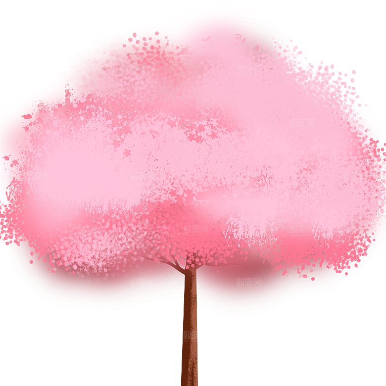 浪漫樱花树桃花插图背景PNG免抠素材