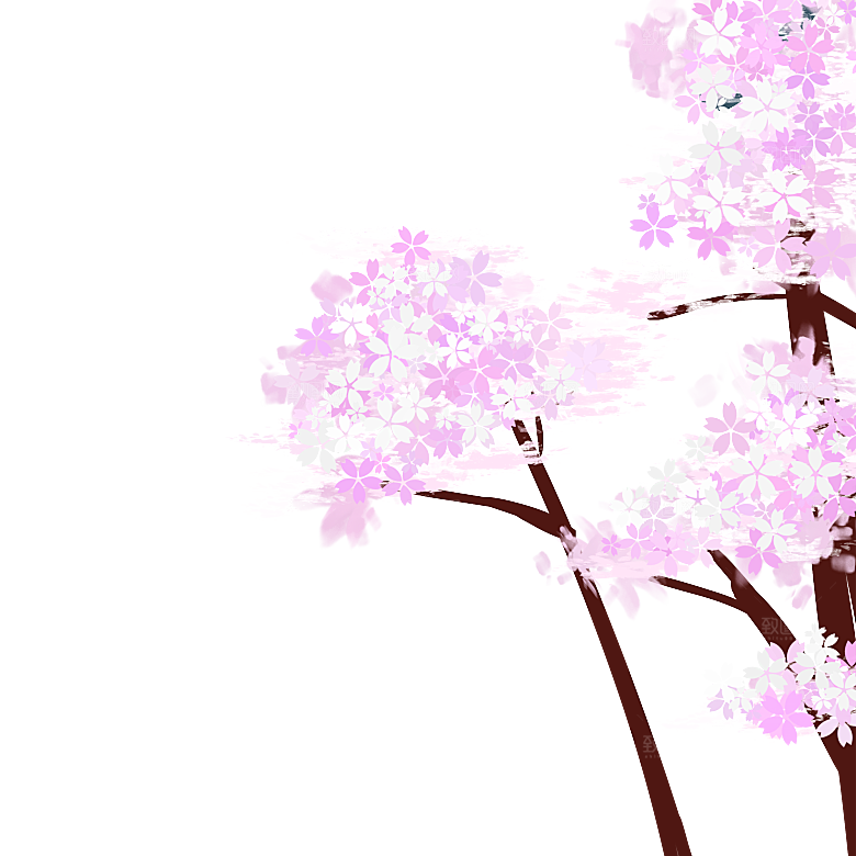 浪漫樱花树桃花插图背景PNG免抠素材