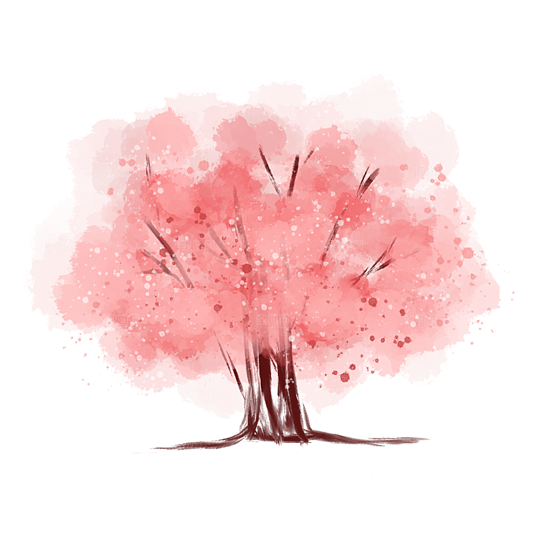 浪漫樱花树桃花插图背景PNG免抠素材