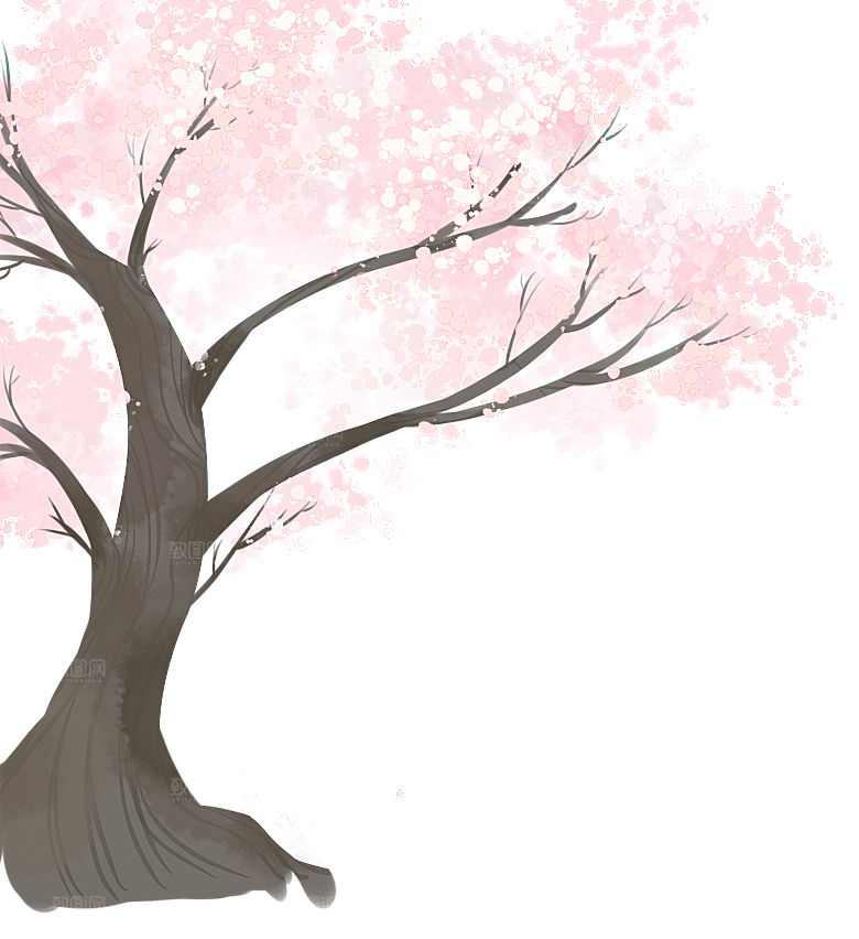 浪漫樱花树桃花插图背景PNG免抠素材