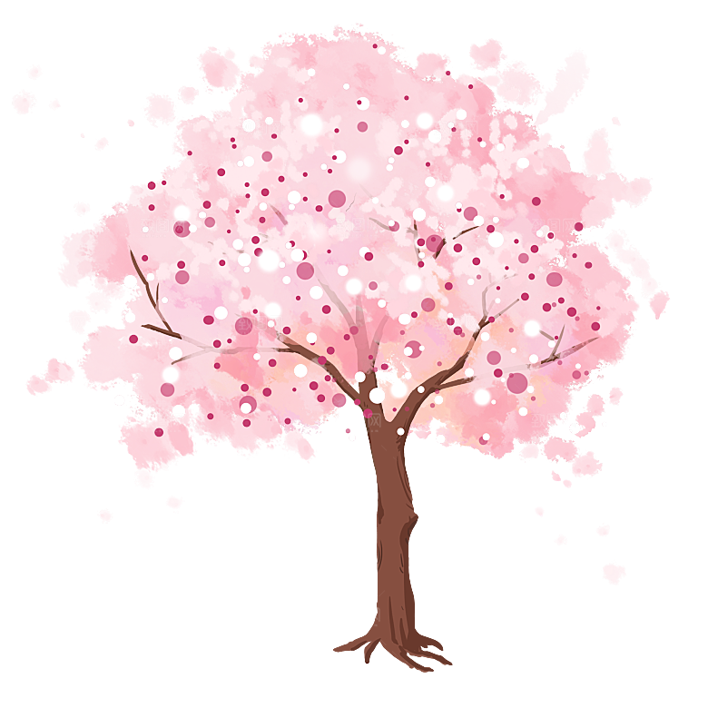 浪漫樱花树桃花插图背景PNG免抠