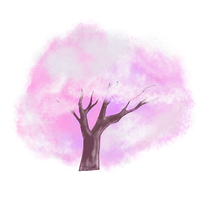 浪漫樱花树桃花插图背景PNG免抠