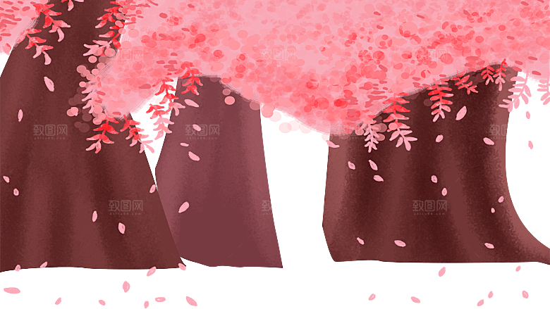 浪漫樱花树桃花插图背景PNG免抠
