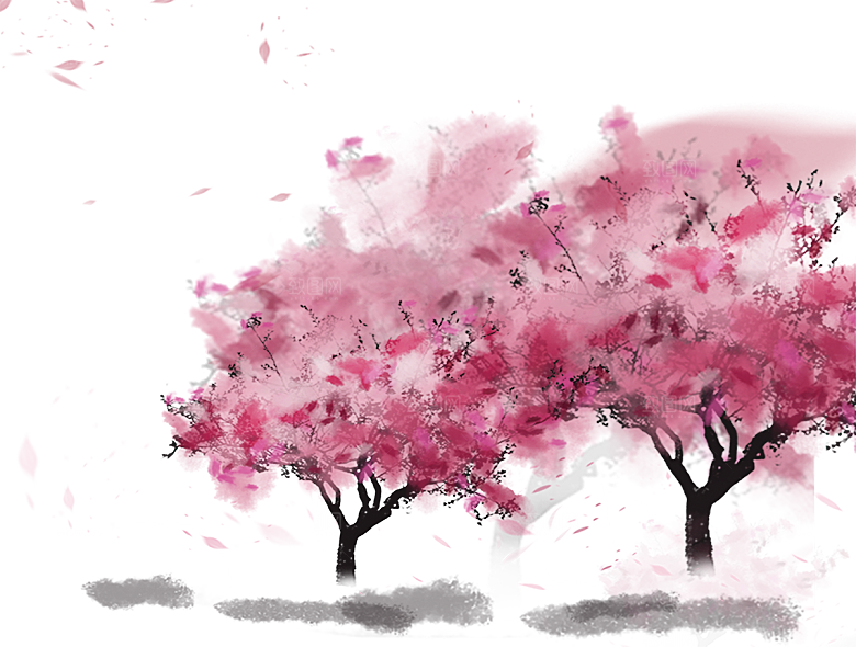 浪漫樱花树桃花插图背景PNG免抠