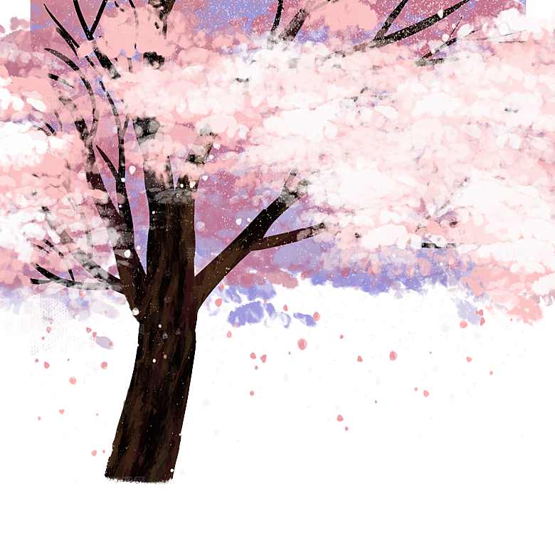浪漫樱花树桃花插图背景PNG免抠