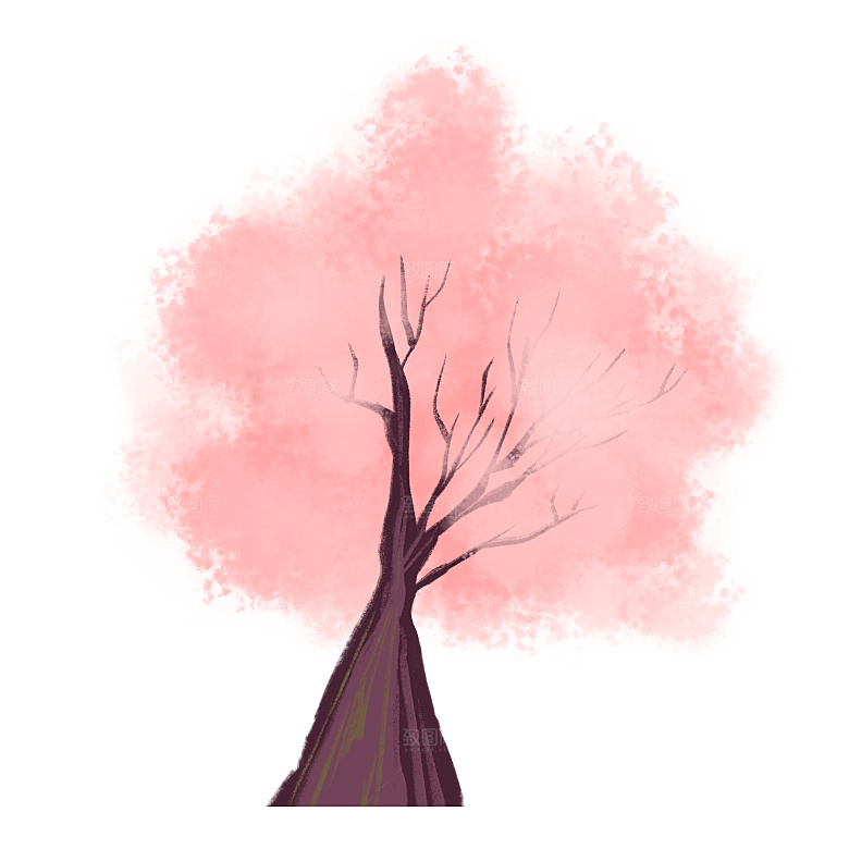 浪漫樱花树桃花插图背景PNG免抠