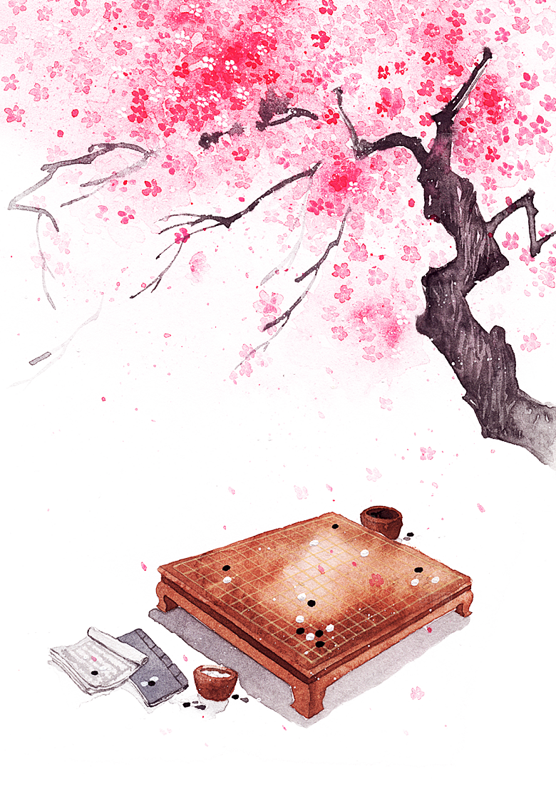 浪漫樱花树桃花插图背景PNG免抠