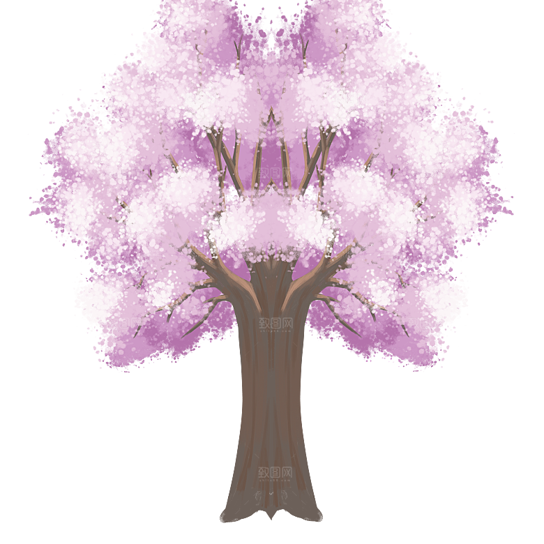 浪漫樱花树桃花插图背景PNG免抠