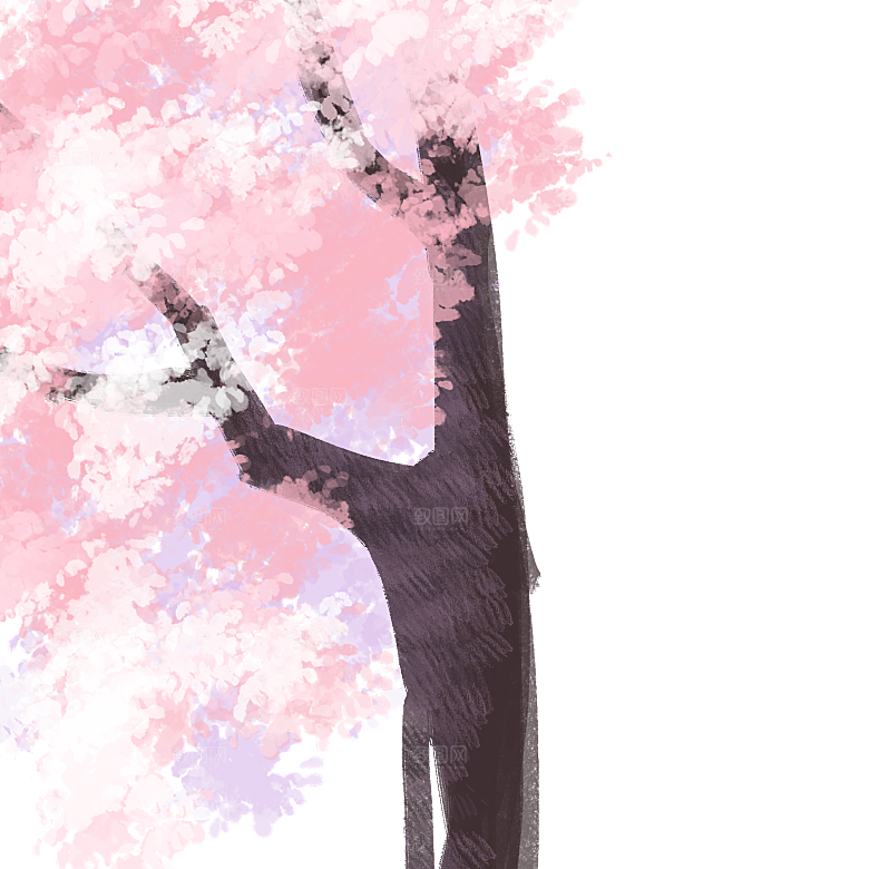 浪漫樱花树桃花插图背景PNG免抠