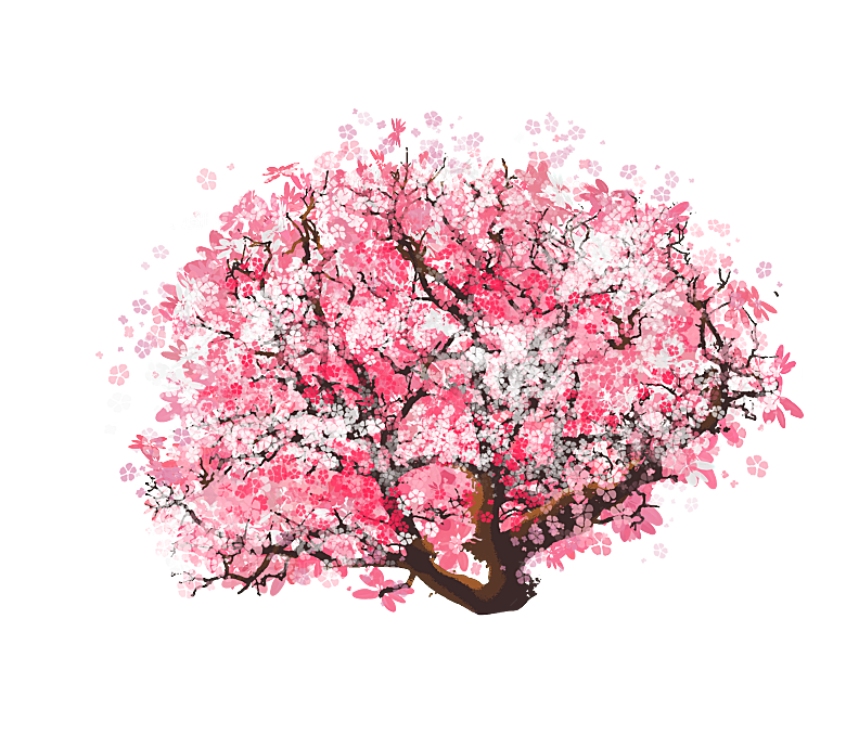 浪漫樱花树桃花插图背景PNG免抠