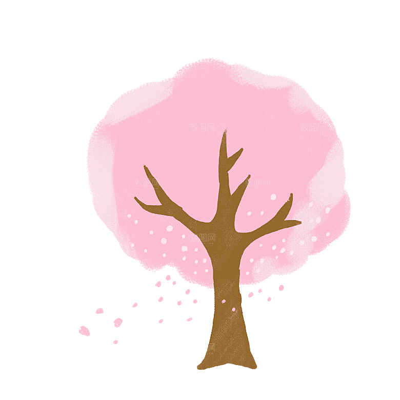 浪漫樱花树桃花插图背景PNG免抠