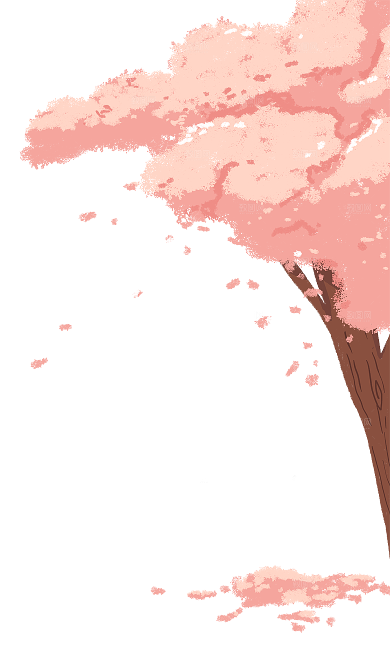 浪漫樱花树桃花插图背景PNG免抠
