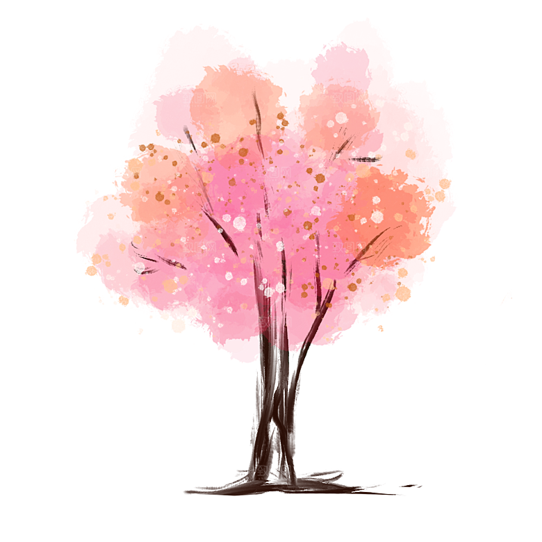 浪漫樱花树桃花插图背景PNG免抠素材
