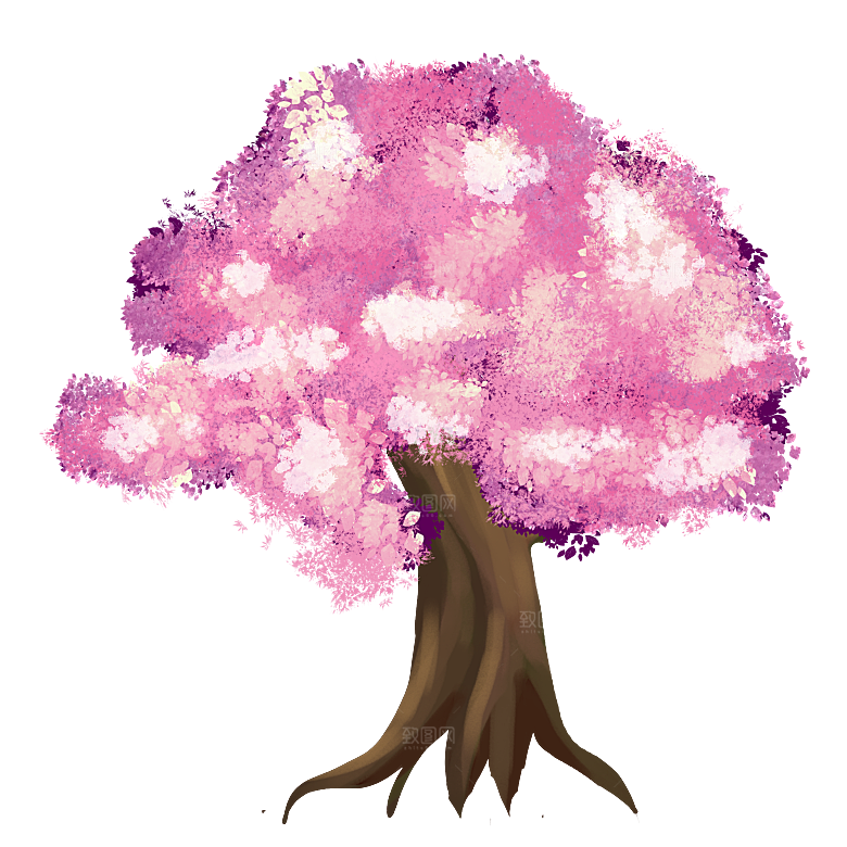 浪漫樱花树桃花插图背景PNG免抠素材
