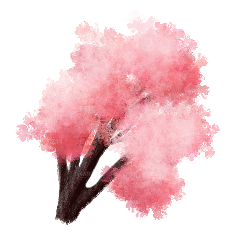 浪漫樱花树桃花插图背景PNG免抠素材