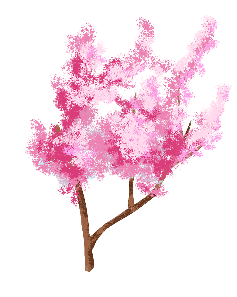 浪漫樱花树桃花插图背景PNG免抠素材