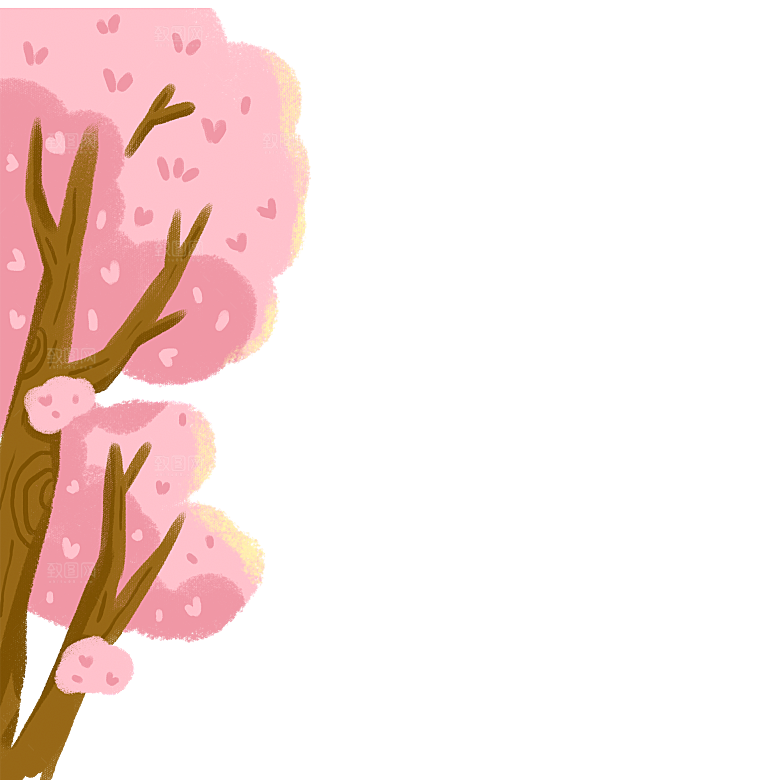 浪漫樱花树桃花插图背景PNG免抠素材