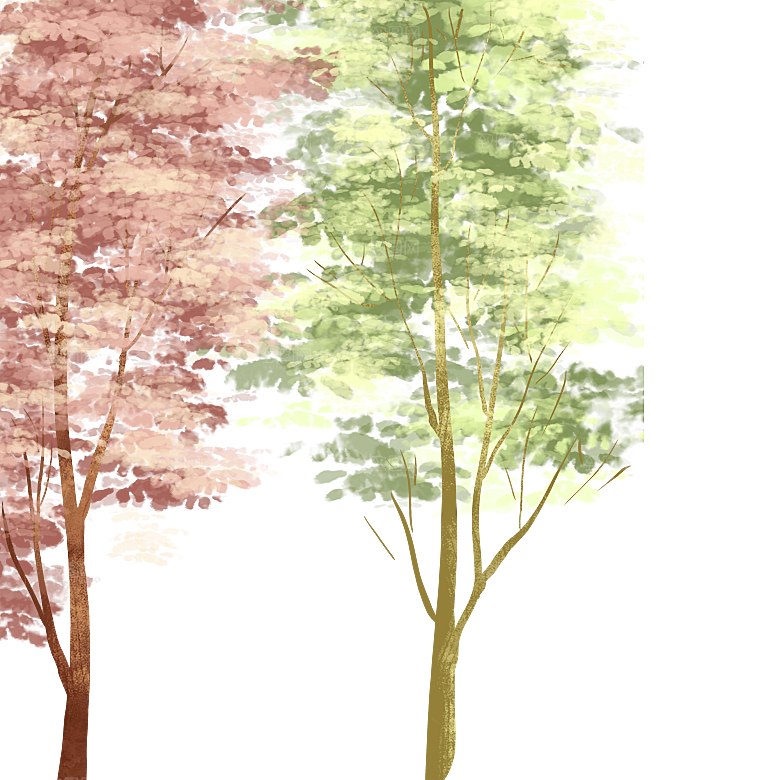 浪漫樱花树桃花插图背景PNG免抠素材