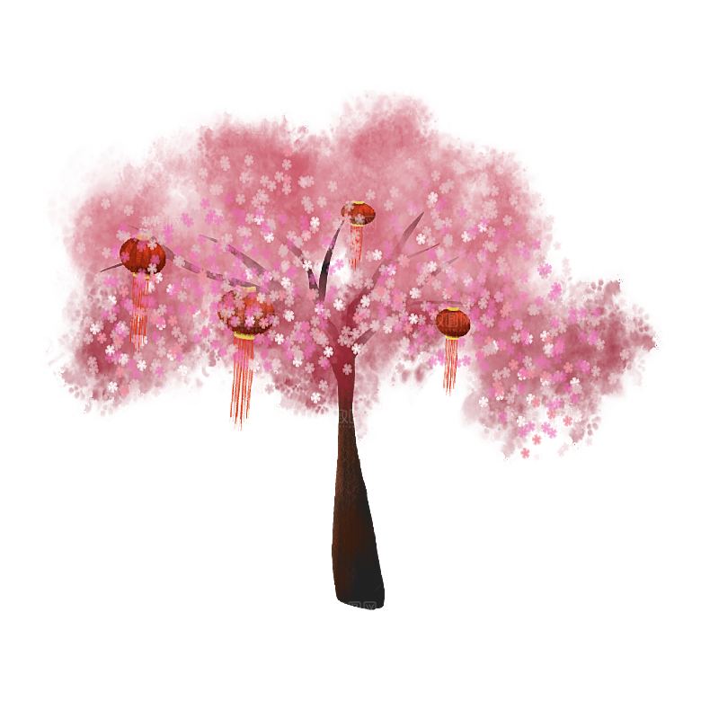 浪漫樱花树桃花插图背景PNG免抠素材