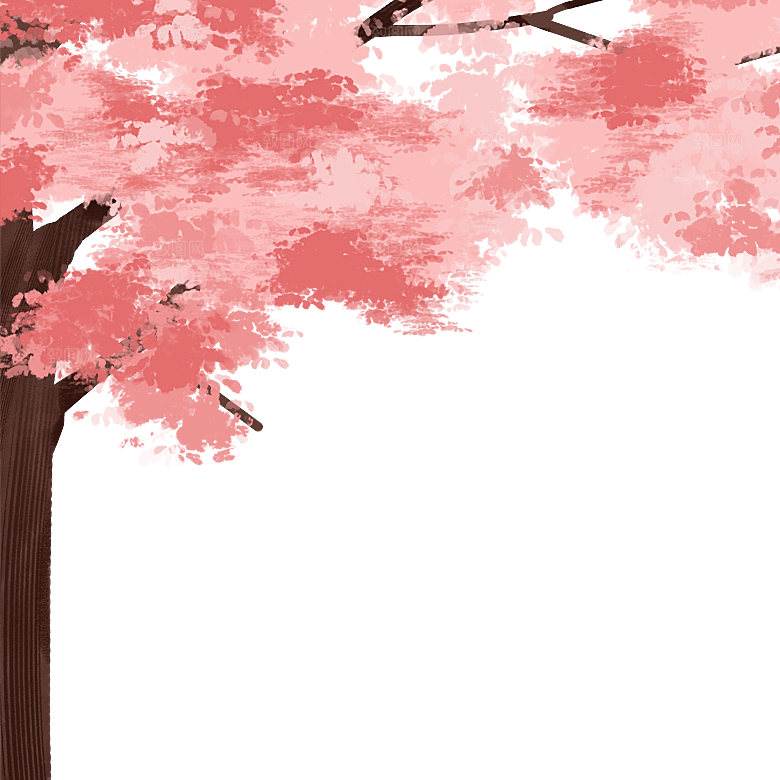 浪漫樱花树桃花插图背景PNG免抠