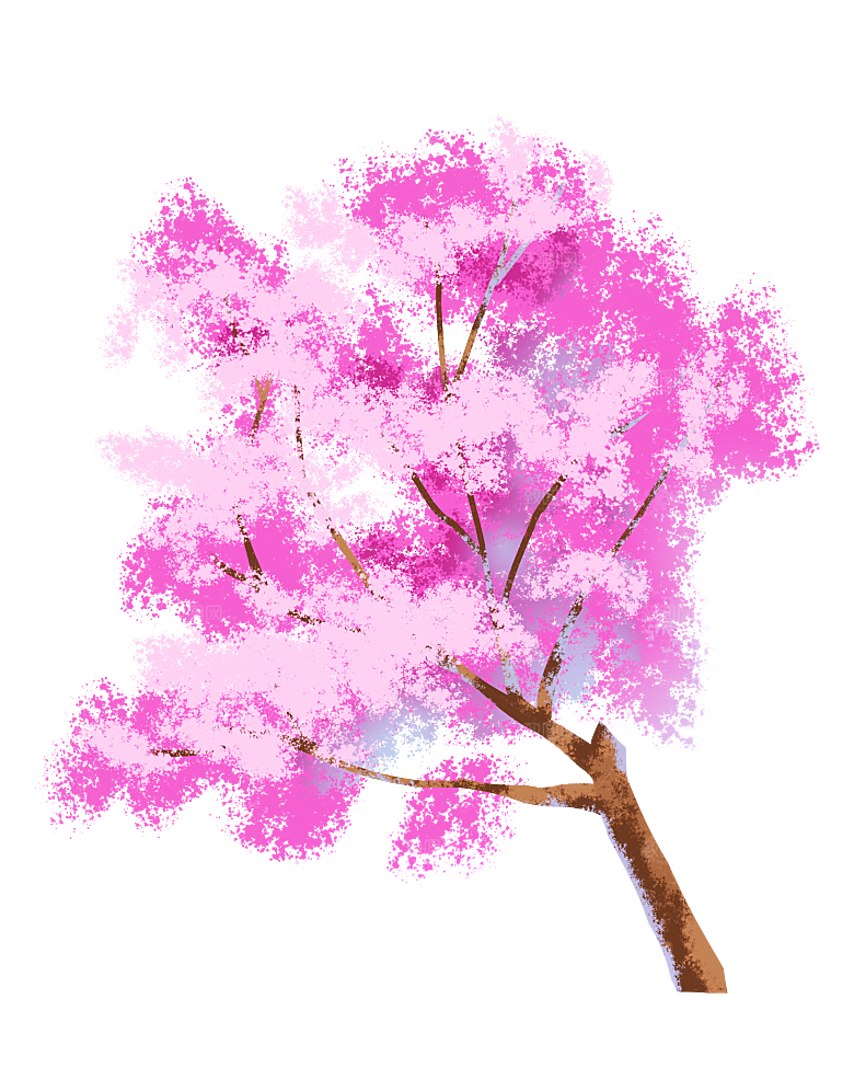 浪漫樱花树桃花插图背景PNG免抠