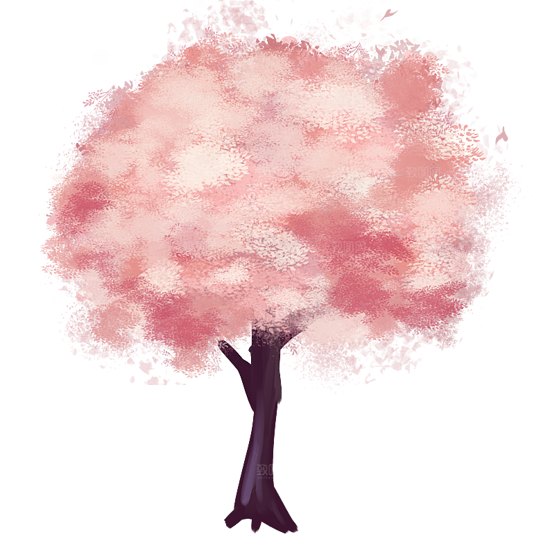 浪漫樱花树桃花插图背景PNG免抠