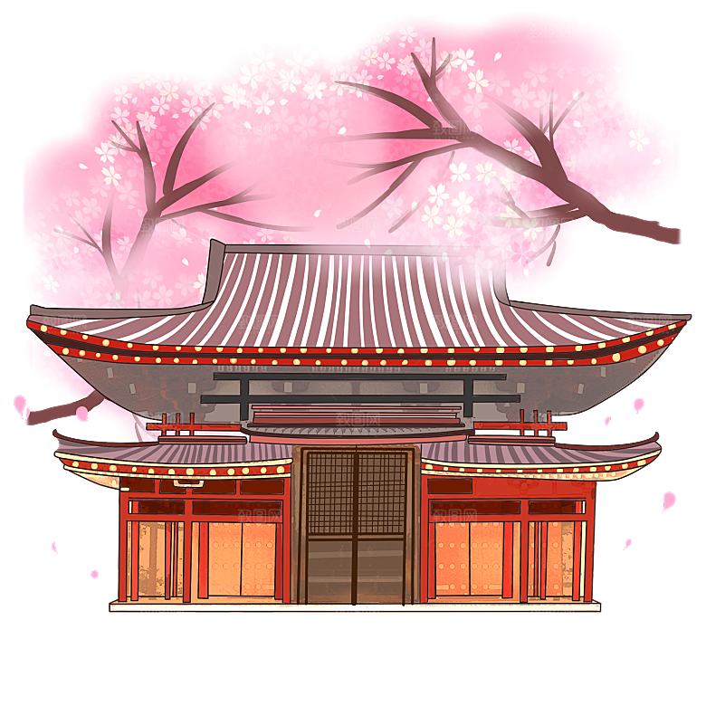 浪漫樱花树桃花插图背景PNG免抠