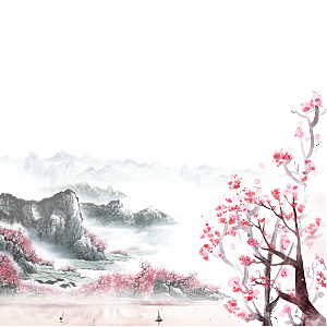 浪漫樱花树桃花插图背景PNG免抠