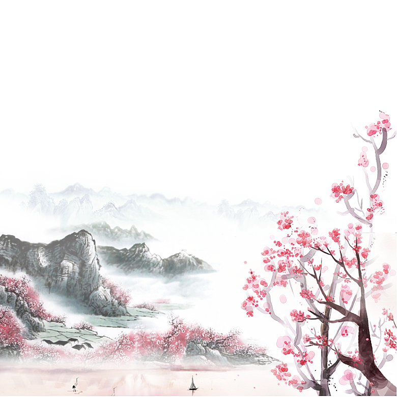 浪漫樱花树桃花插图背景PNG免抠