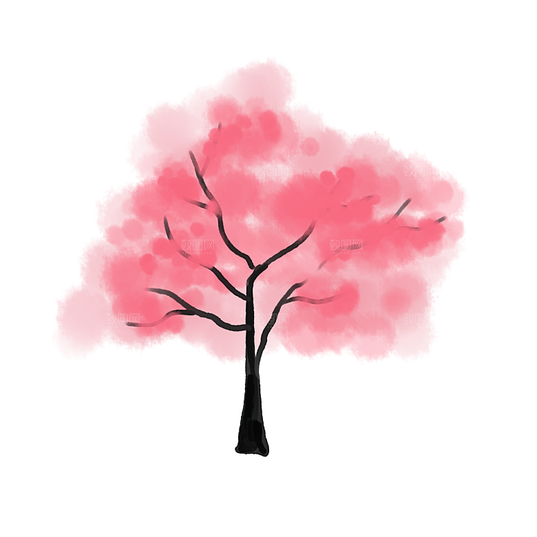 浪漫樱花树桃花插图背景PNG免抠
