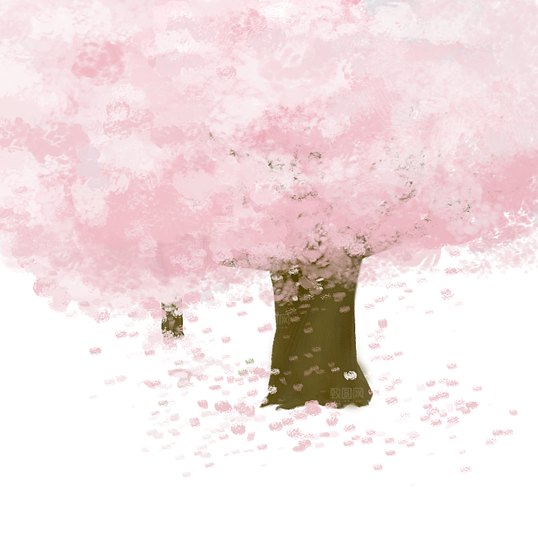 浪漫樱花树桃花插图背景PNG免抠素材