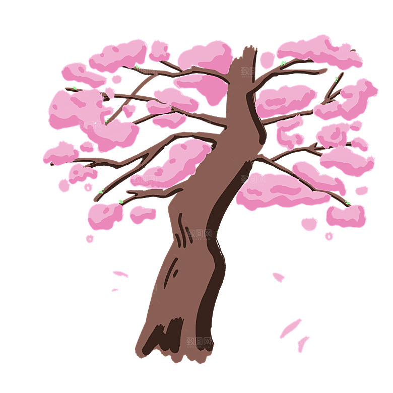 浪漫樱花树桃花插图背景PNG免抠素材