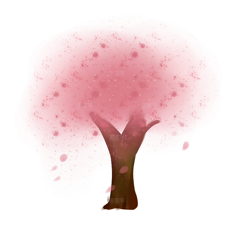 浪漫樱花树桃花插图背景PNG免抠素材