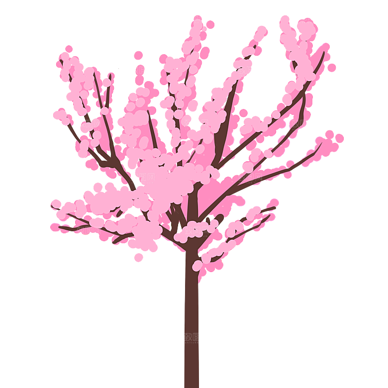 浪漫樱花树桃花插图背景PNG免抠素材