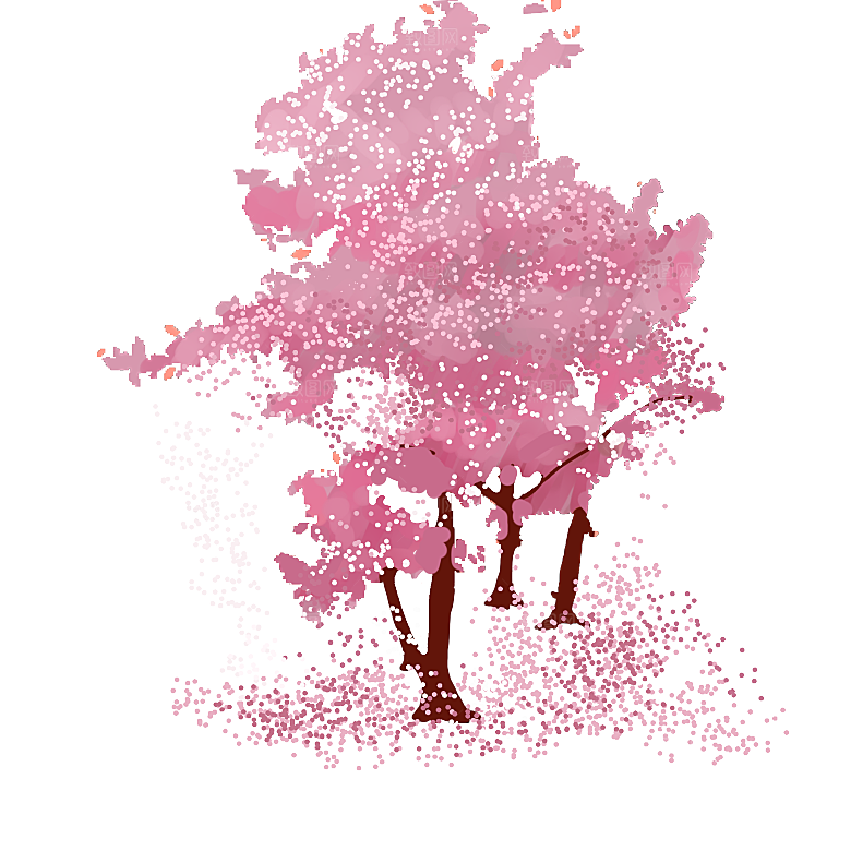 浪漫樱花树桃花插图背景PNG免抠素材