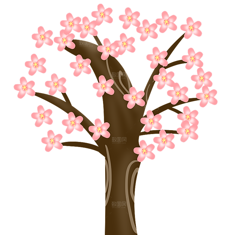 浪漫樱花树桃花插图背景PNG免抠素材