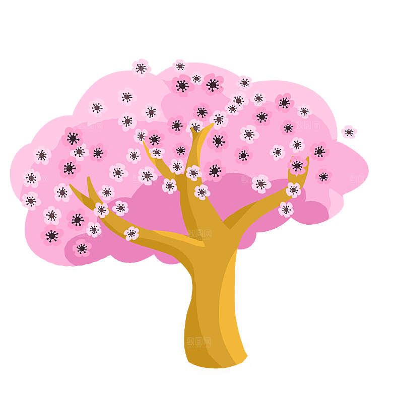 浪漫樱花树桃花插图背景PNG免抠素材